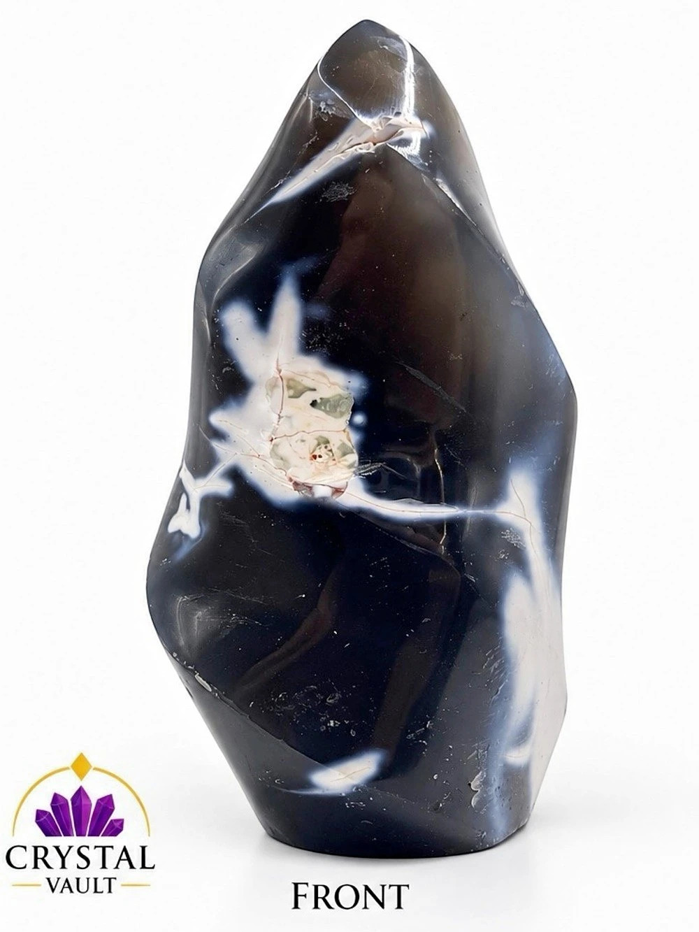 Orca Agate Crystal Flame Freeform 4” Polished Natural Stone 10.7 oz